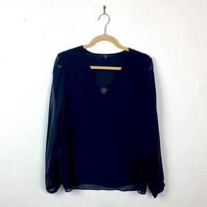 Tibi Black Sheer Panel Silk Blouse 6